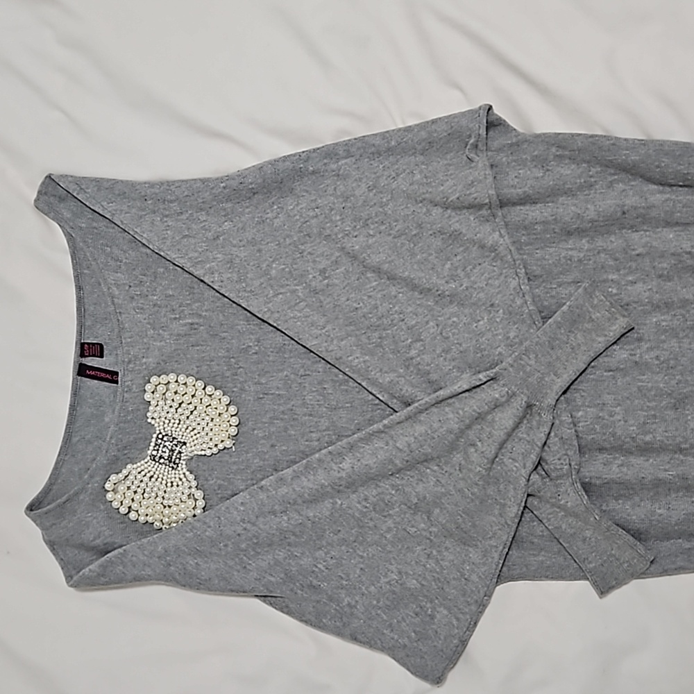 Grey Sweater with Pearl Butterfly